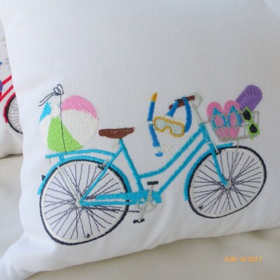 Summer Bike Pillow covers, Embroidered bicycle pillow - image3
